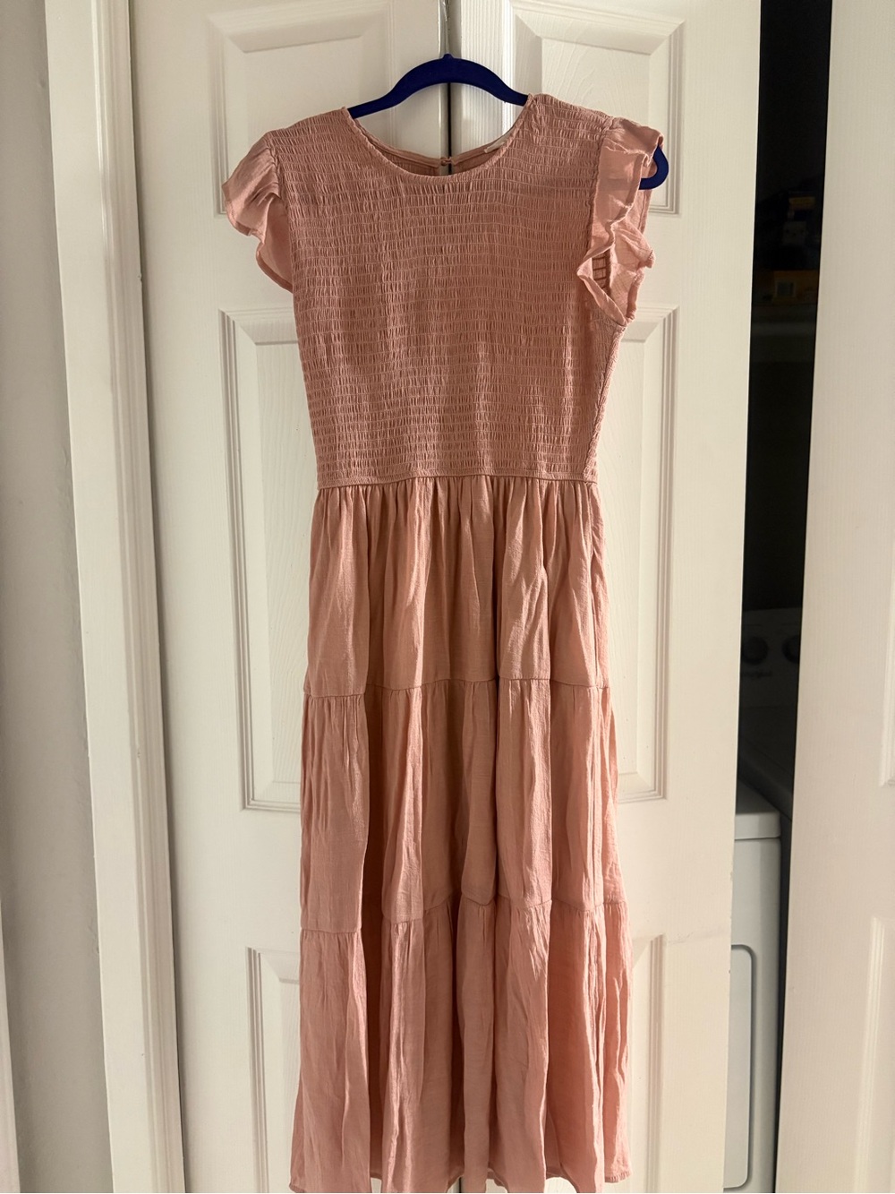 Blu Pepper Dusty Pink Ruffle Sleeve Smocked Tiered Maxi Dress